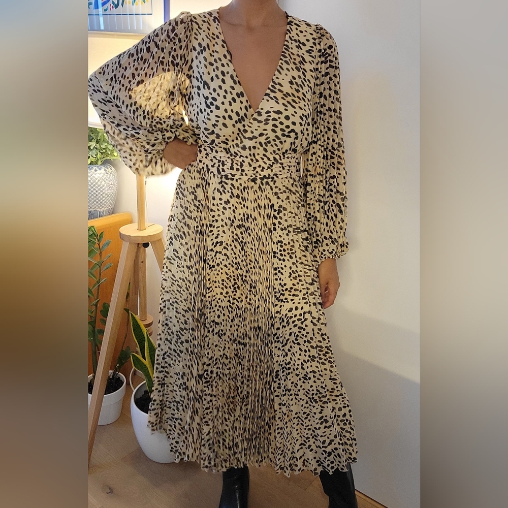 Long Sleeve Pleated Midi Dress